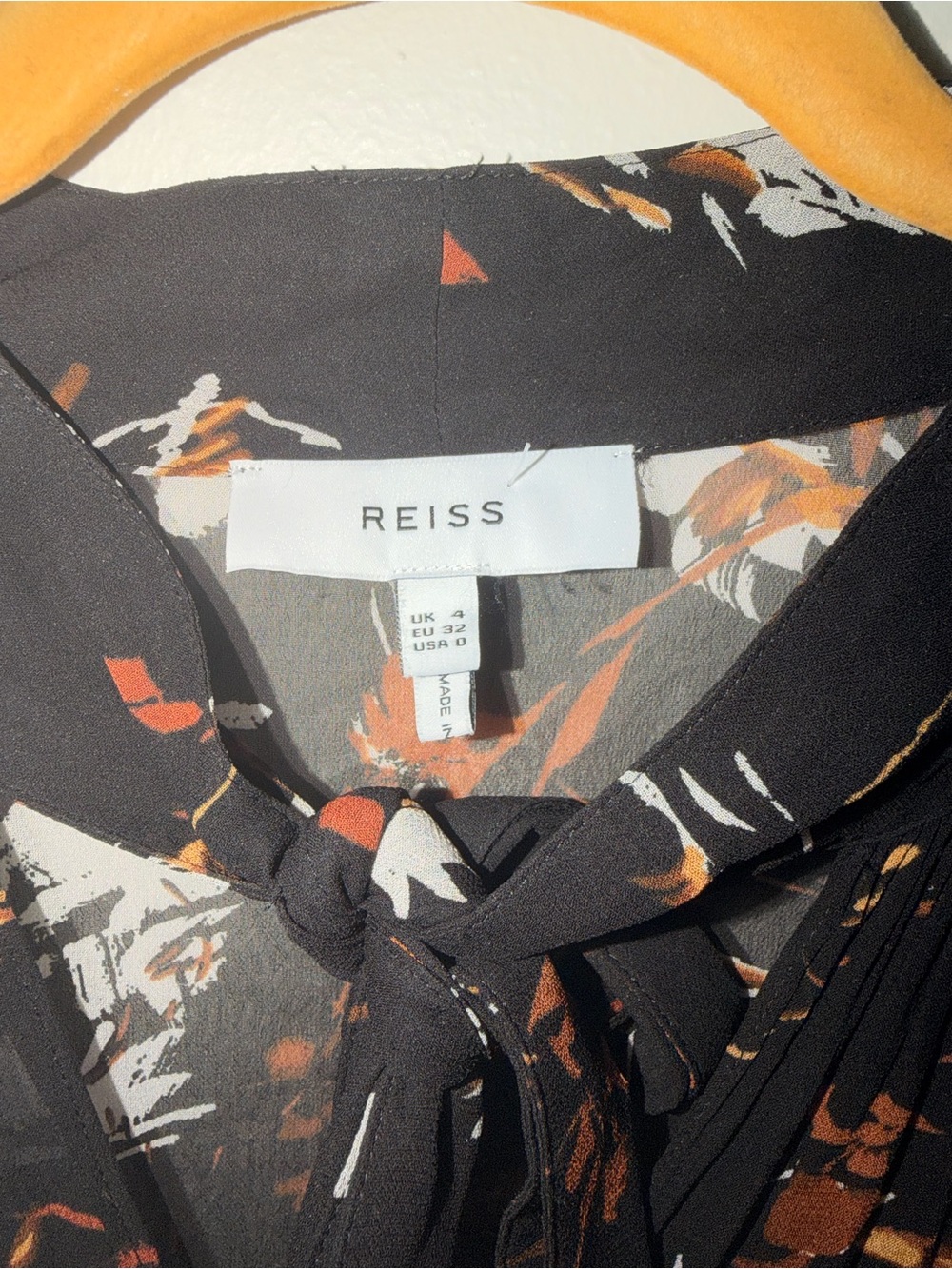 REISS Charolette Black Floral-Print Midi Dress with Rust Accents - Picture 7 of 10